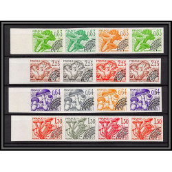 France préoblitere PREO N°158/161 Champignons mushroom funghi Non dentelé ** MNH Imperf essais essai 1979 bandes de 4