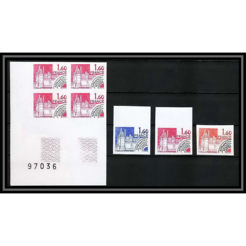 France préoblitere PREO N°168 Pierrefonds chateau castle Essai (trial proof) lot de 7 Non dentelé imperf ** MNH