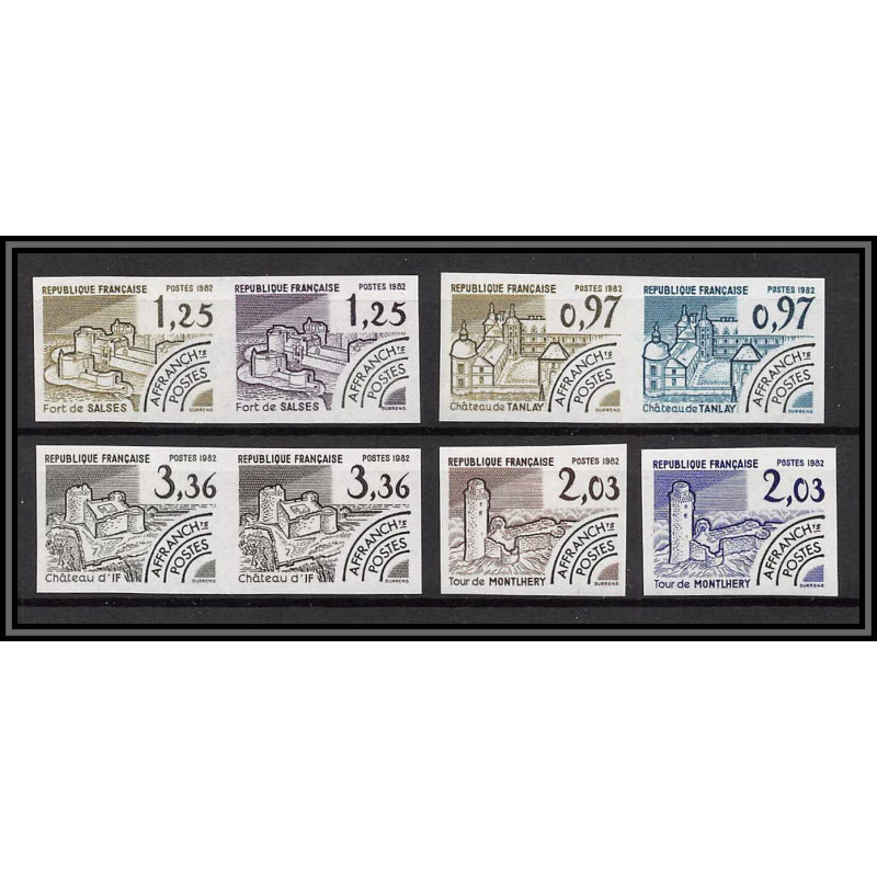 France préoblitere PREO N°174/177 monument chateau castle Non dentelé ** MNH (Imperf) essai proof paire 8 timbres 1982