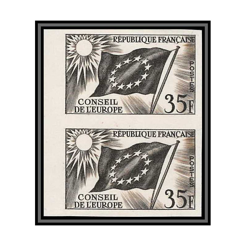 France Service N°20 conseil de l'europe europa drapeau flag paire Essai proof Non dentelé imperf ** mnh