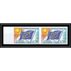 France Service N°33 paire conseil de l'europe europa drapeau flag Non dentelé ** MNH (Imperf) cote 110