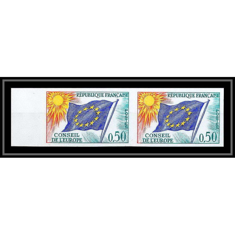 France Service N°33 paire conseil de l'europe europa drapeau flag Non dentelé ** MNH (Imperf) cote 110