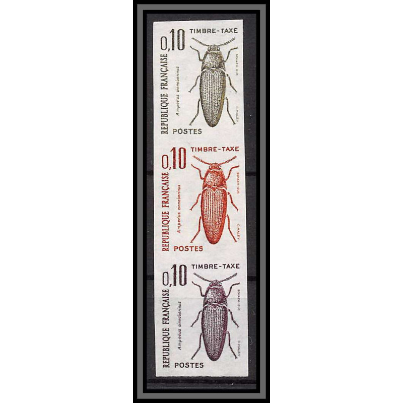 France Taxe N°103 insectes coleopteres beetle insects Essai trial proof Non dentelé ** imperf bande de 3 couleurs 