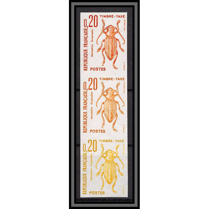 France Taxe N°104 insectes coleopteres beetle insects Essai trial proof Non dentelé ** imperf bande de 3 couleurs