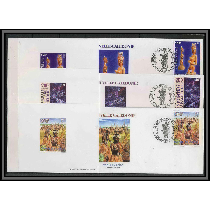 Nouvelle calédonie épreuve de luxe / deluxe proof + FDC Premier jour N° 721 /723 danse sculpture boi