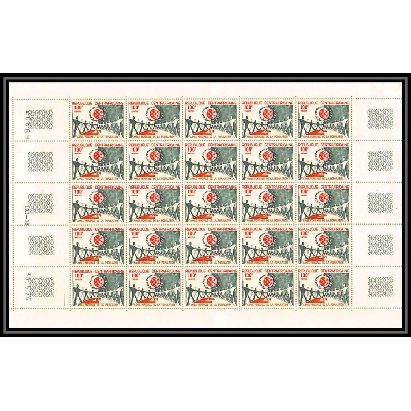 60039 Mi N°352 y&t N°220 année mondiale de la polulation centrafricaine centrafrique feuille complete (sheet) MNH 1974