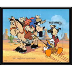 80026 Mi N°272 Gambie gambia goofy donald at roping practice disney bloc (BF) neuf ** MNH 1995