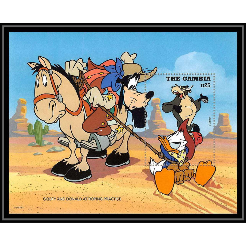 80026 Mi N°272 Gambie gambia goofy donald at roping practice disney bloc (BF) neuf ** MNH 1995