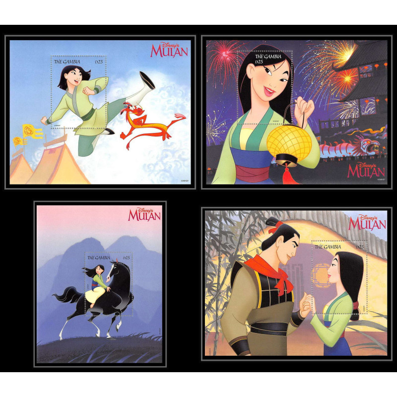 80029 Mi N°384/387 Gambie gambia mulan disney bloc (BF) neuf ** MNH 1998 full set complet
