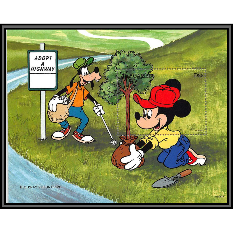 80255 Mi N°282 gambia gambie mickey mouse adopt a highway volunteers dingo disney toys disney bloc BF neuf ** MNH 1996
