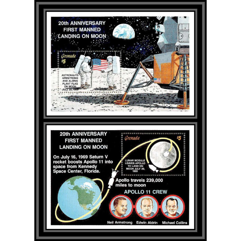 80566 grenada grenade MI N°225/226 20th anniversary first manned landing on moon TB neuf ** MNH espace (space) 1989