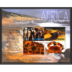 80667 gambie gambia N°5494/7 + BF gerbera poissons fishes along the shoreline turtle crab penguin 2005 ** MNH