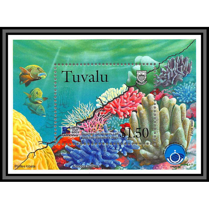 80682 tuvalu Mi N°65 Greenpeace Save our Seas Seriatopora coraux corals ** MNH poissons fishes fish 1998 