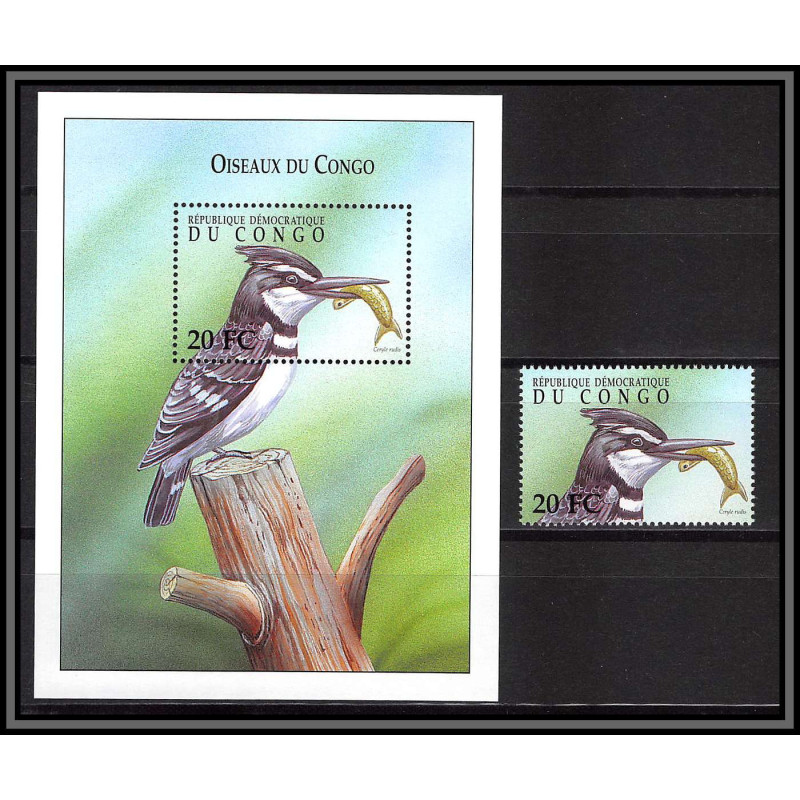 80853b congo MI BF 91 + timbre Martin-pêcheur Ceryle rudis Kingfisher TB ** MNH oiseaux birds 2000