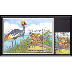 80868b gambia gambie Y&t N°235 + timbre Champignons mushrooms funghi Grue crane oiseaux birds bird ** MNH 1994