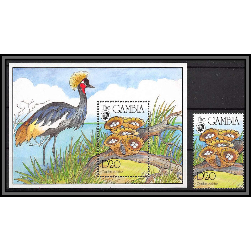 80868b gambia gambie Y&t N°235 + timbre Champignons mushrooms funghi Grue crane oiseaux birds bird ** MNH 1994
