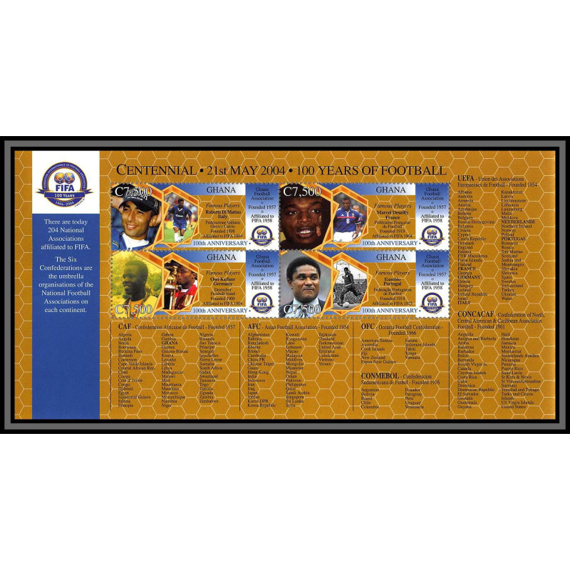 81239b ghana N°3033/3036 EUSEBIO portugal DESAILLY france 100 years centenary of fifa 2004 neuf ** MNH Football soccer