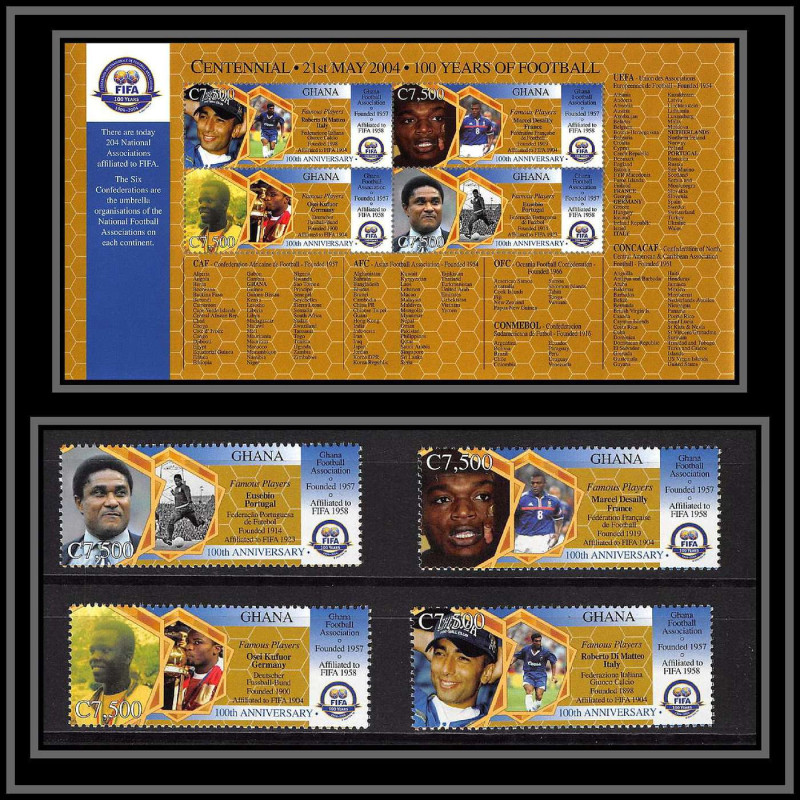 81239d ghana N°3033/3036 EUSEBIO portugal DESAILLY france 100 years centenary of fifa 2004 neuf ** MNH Football soccer
