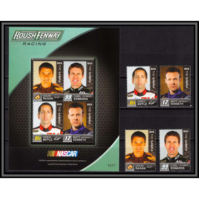 81526a gambia gambie y&t N°5015/5018 + série nascar ragan edwards biffle kenseth voitures sports cars autos ** MNH 2010