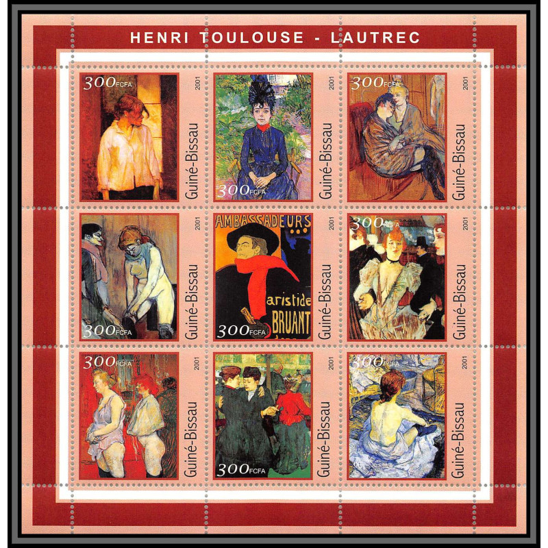 81678 Guinée-Bissau 2001 y&t 972/980 henri toulouse lautrec TB neuf ** MNH Tableau (Painting)
