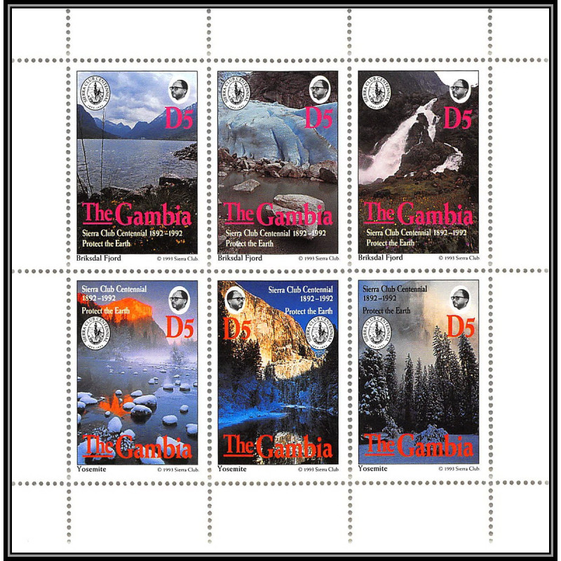 81731 GAMBIA GAMBIE y&t N°1607/1612 Sierra club Centennial protect on earth yosemite briksdal fjord 1994 neuf ** MNH 