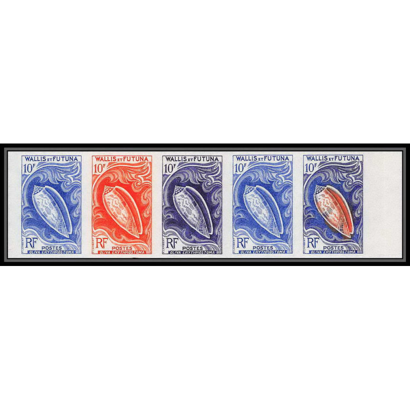 85431 N°166 bande 5 coquillages shells olivia erythrostigma Wallis et Futuna Essai color proof Non dentelé imperf ** MNH