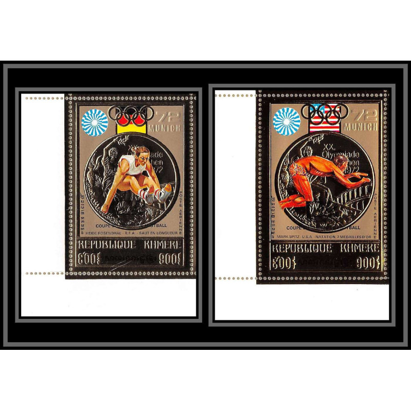 85649 N°382/383 A jeux olympiques olympics munich 72 khmère Cambodia cambodge MNH gold or overprint 1974 soccer football