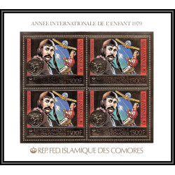 85716 N°560 A Louis Blériot aviation aicraft Comores Comoros timbres OR Gold stamps bloc 4 **MNH CHILD YEAR 1979