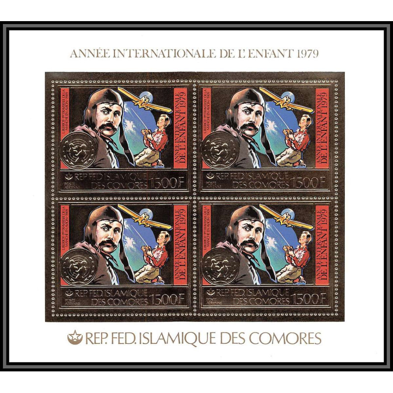 85716 N°560 A Louis Blériot aviation aicraft Comores Comoros timbres OR Gold stamps bloc 4 **MNH CHILD YEAR 1979