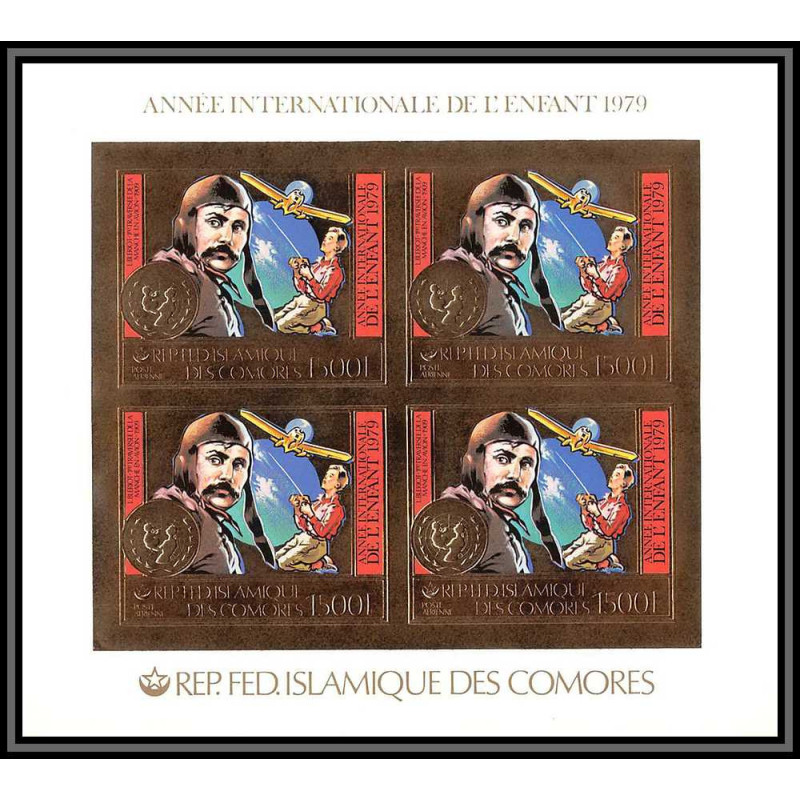 85716b N°560 B Louis Blériot aviation aicraft Comores Comoros timbres OR Gold stamps bloc 4 ** MNH Non dentelé imperf
