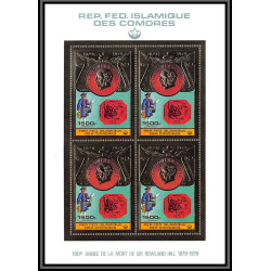 85736 N°501 A Rowland Hill 1978 Penny Black islamique Comores Comoros timbres OR Gold stamps UPU ** MNH BLOC 4