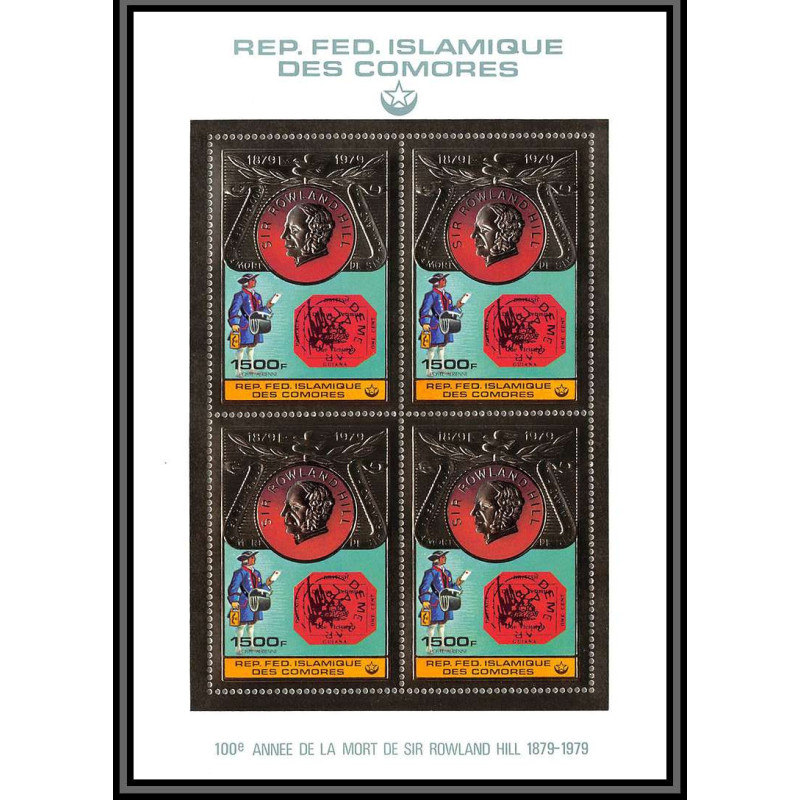 85736 N°501 A Rowland Hill 1978 Penny Black islamique Comores Comoros timbres OR Gold stamps UPU ** MNH BLOC 4