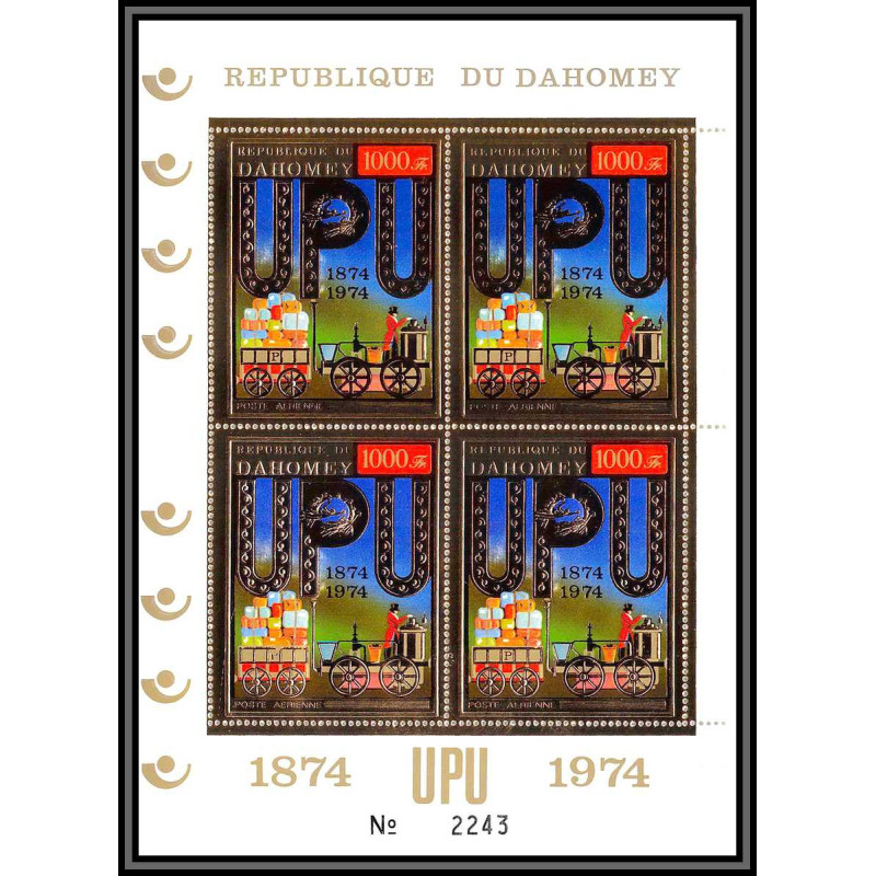 85800/ N°597 A UPU Locomotive train dahomey OR Gold stamps ** MNH bloc 4