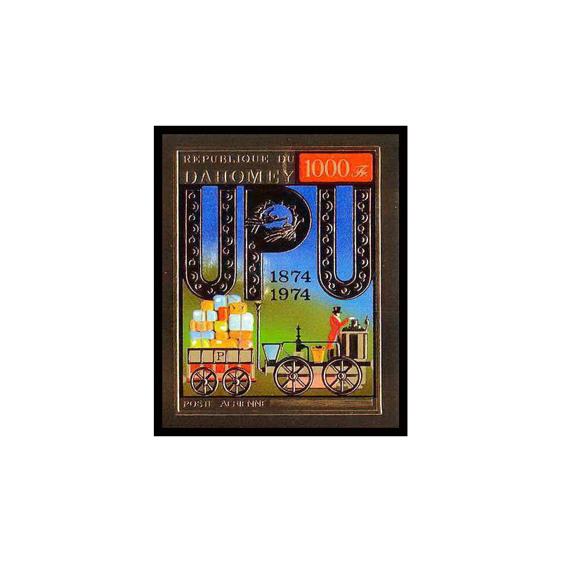 85801b/ N°597 B UPU Locomotive train dahomey OR Gold stamps ** MNH COTE 160 euros bloc 4 Non dentelé imperf
