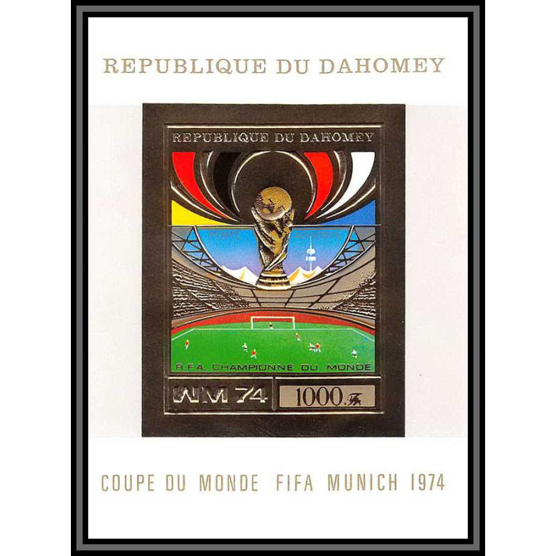 85804/ N°54 B Football soccer munich 1974 dahomey OR Gold stamps ** MNH Non dentelé imperf cote 40 euros