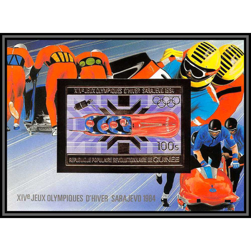 85829/ N°79 B bobsleigh Sarajevo SKI 1984 jeux olympiques olympic games Guinée guinea OR Gold ** MNH Non dentelé imperf