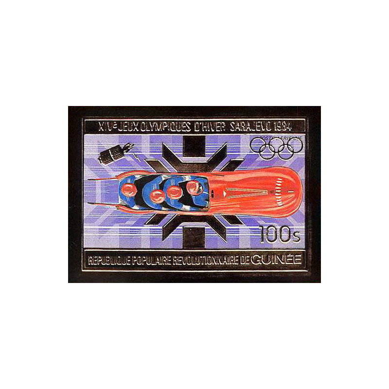 85829b/ N°79 B bobsleigh Sarajevo SKI 1984 jeux olympiques olympic games Guinée guinea OR Gold ** MNH Non dentelé imperf