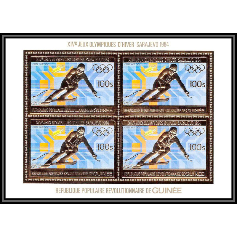 85830/ N°971 A Sarajevo SKI 1984 jeux olympiques olympic games Guinée guinea OR Gold stamps ** MNH bloc 4