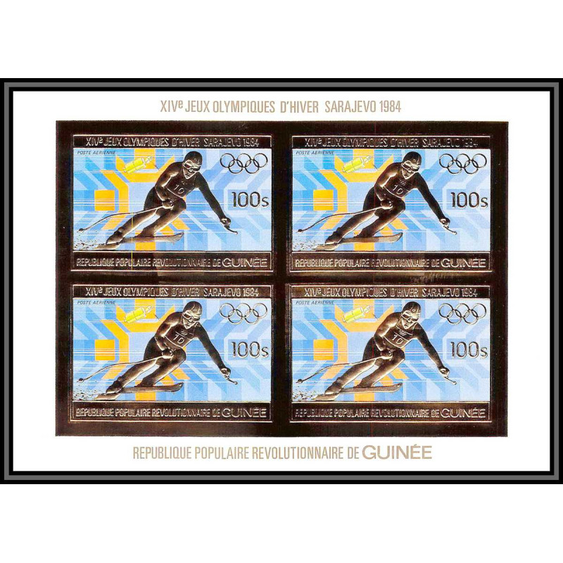 85831/ N°971 B Sarajevo SKI 1984 jeux olympiques olympic games Guinée guinea OR Gold bloc 4 ** MNH Non dentelé imperf