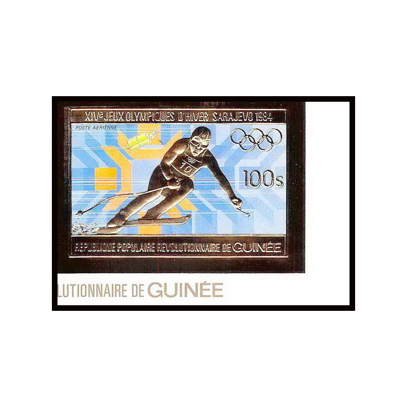 85831b/ N°971 B Sarajevo SKI 1984 jeux olympiques olympic games Guinée guinea OR Gold ** MNH Non dentelé imperf