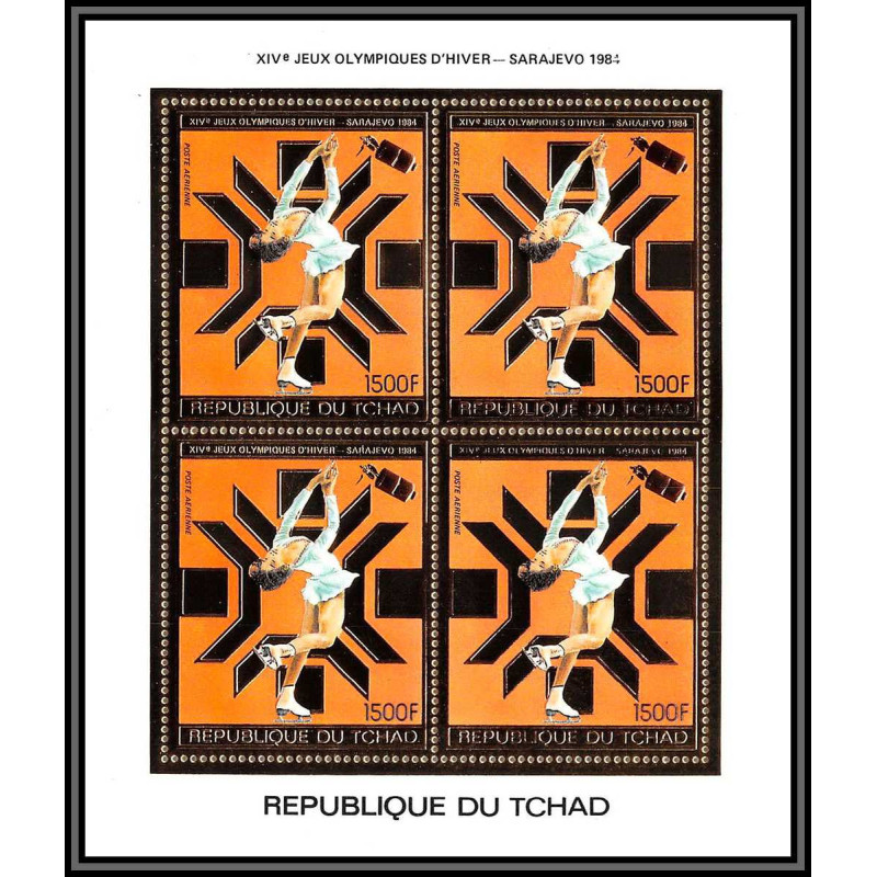 85902/ N°974 A Sarajevo 1984 jeux olympiques (olympic games) skating tchad OR Gold stamps ** MNH bloc 4 