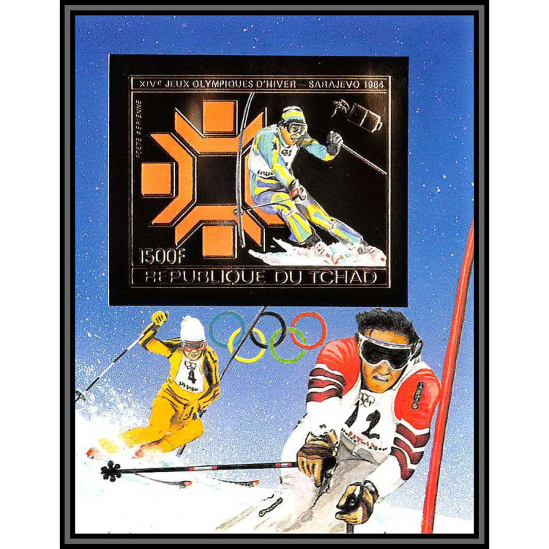 85904/ N°161 B ski slalom Sarajevo 1984 jeux olympiques (olympic games) tchad OR Gold ** MNH Non dentelé imperf