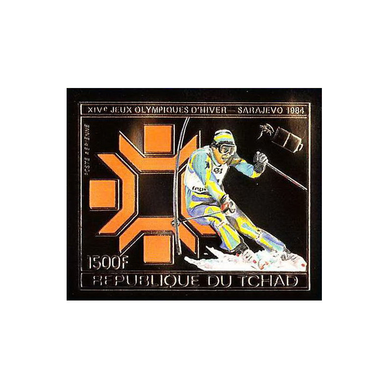 85904b/ N°161 B ski slalom Sarajevo 1984 jeux olympiques (olympic games) tchad OR Gold ** MNH Non dentelé imperf