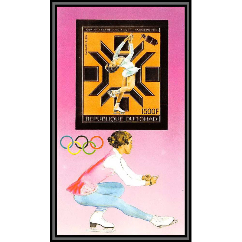 85907/ N°160 B Sarajevo 1984 jeux olympiques olympic games skating tchad OR Gold ** MNH espace space Non dentelé imperf