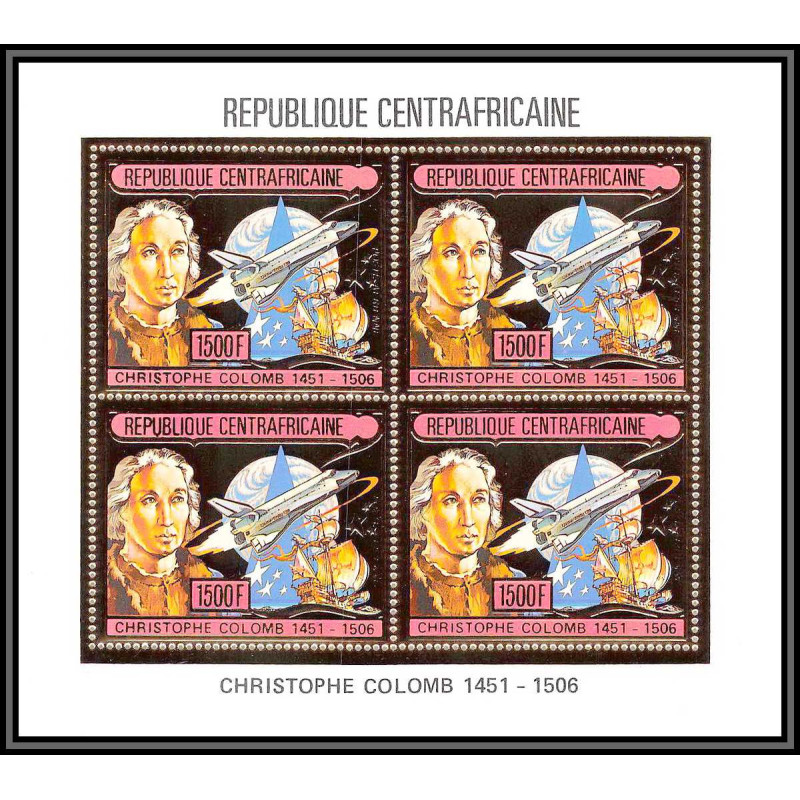 85988/ N°1201 A Christophe Colomb Christopher Columbus centrafricaine OR Gold ** MNH espace space bloc 4 discount