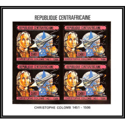 85989/ N°1201 B Christophe Colomb Christopher Columbus centrafricaine OR Gold ** MNH space bloc 4 Non dentelé imperf