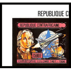 85989b/ N°1201 B Christophe Colomb Christopher Columbus centrafricaine OR Gold ** MNH space bloc 4 Non dentelé imperf