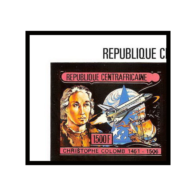 85989b/ N°1201 B Christophe Colomb Christopher Columbus centrafricaine OR Gold ** MNH space bloc 4 Non dentelé imperf