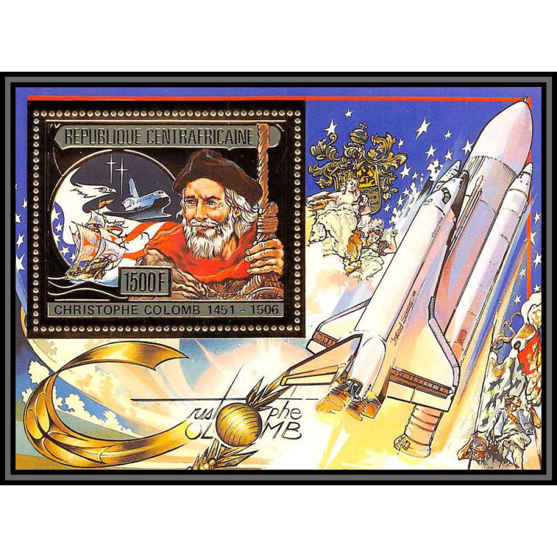 85991/ N°372 A Christophe Colomb Christopher Columbus centrafricaine OR Gold ** MNH espace space 