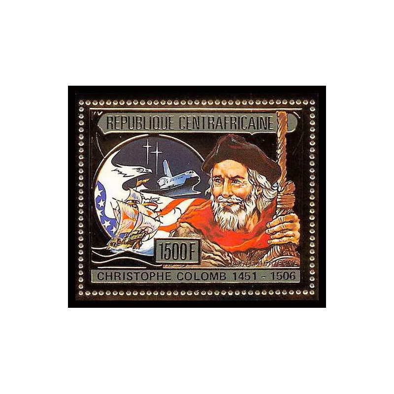 85991b/ N°372 A Christophe Colomb Christopher Columbus centrafricaine OR Gold ** MNH espace space 